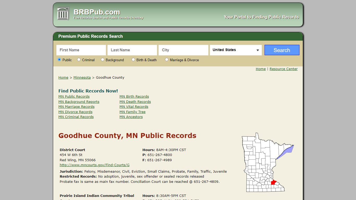 Goodhue County, MN Public Records - BRB Pub